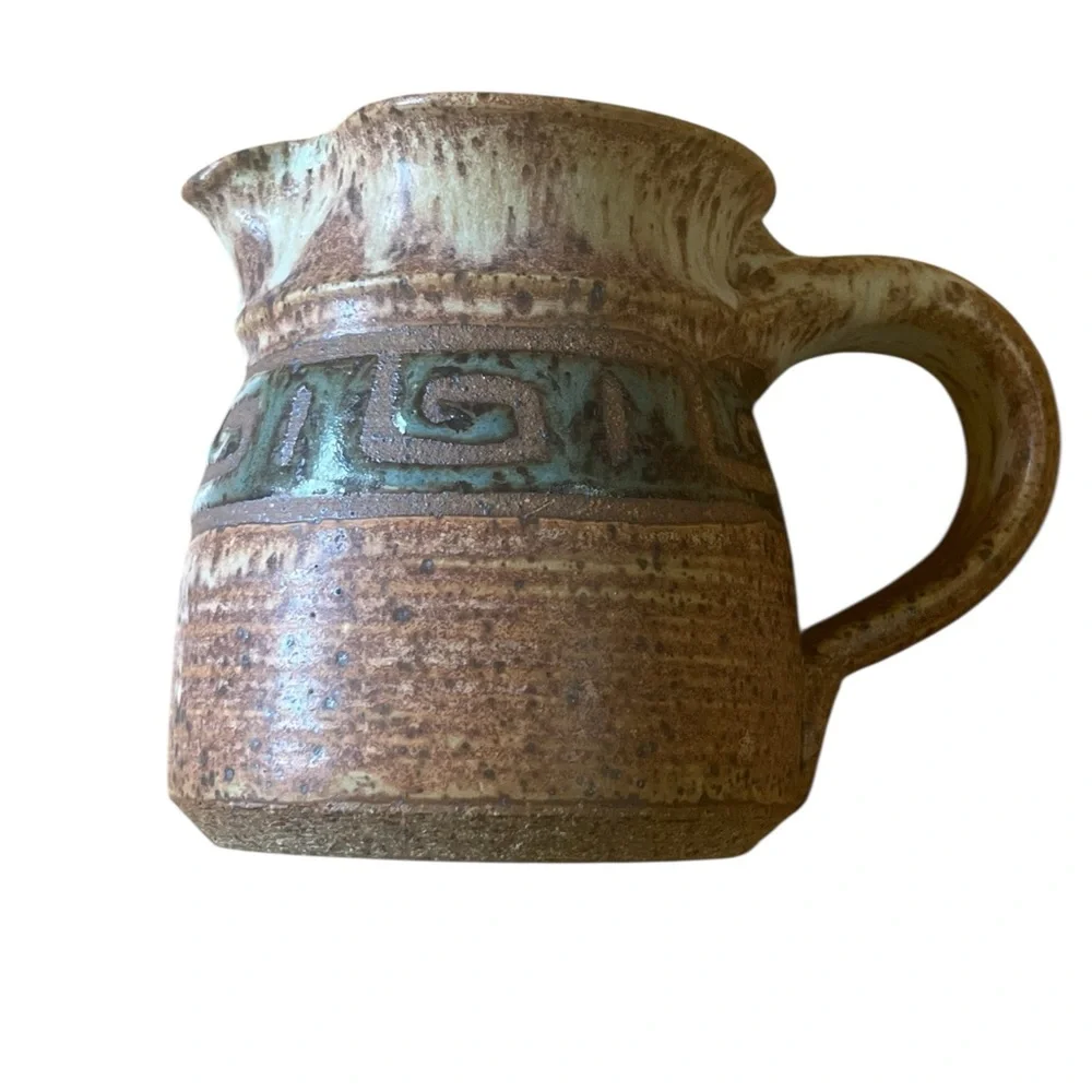 Hand Made Clay Pitcher Hand Thrown Pottery 1970s Jar signed Wettlaufer